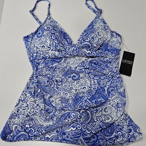 Lauren Ralph Lauren Paisley Twist Front Underwire Tankini Swim Top - Picture 5 of 7